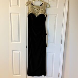 Alex Evenings Black and Gold Maxi Dress